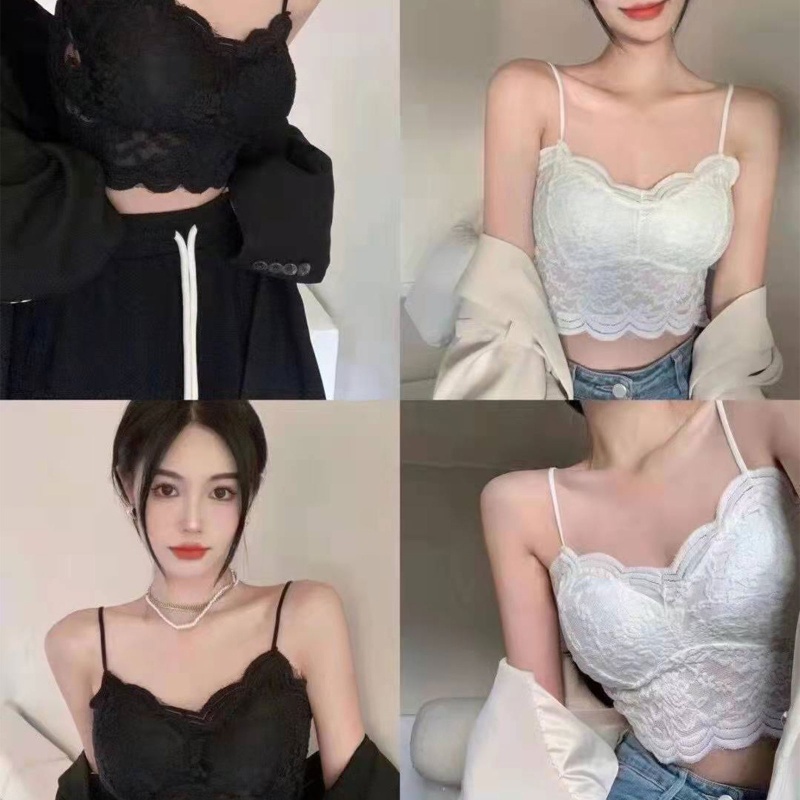 Áo Lửng Hai Dây Cổ Chữ V Phối Ren Hoa Có Mút Đệm Ngực Thời Trang Mùa Hè Quyến Rũ Dành Cho