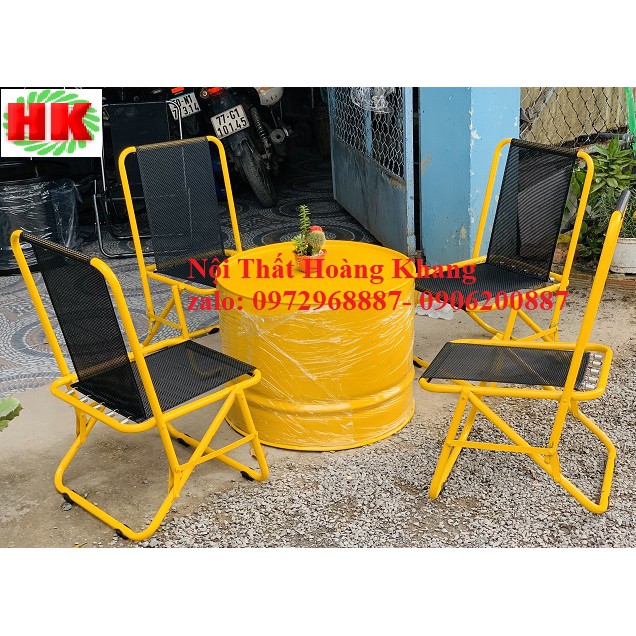 Ghế xếp sắt sơn tĩnh điện cao cấp, ghế gấp lò xo, trọn bộ 4 ghế 1 bàn xếp mini