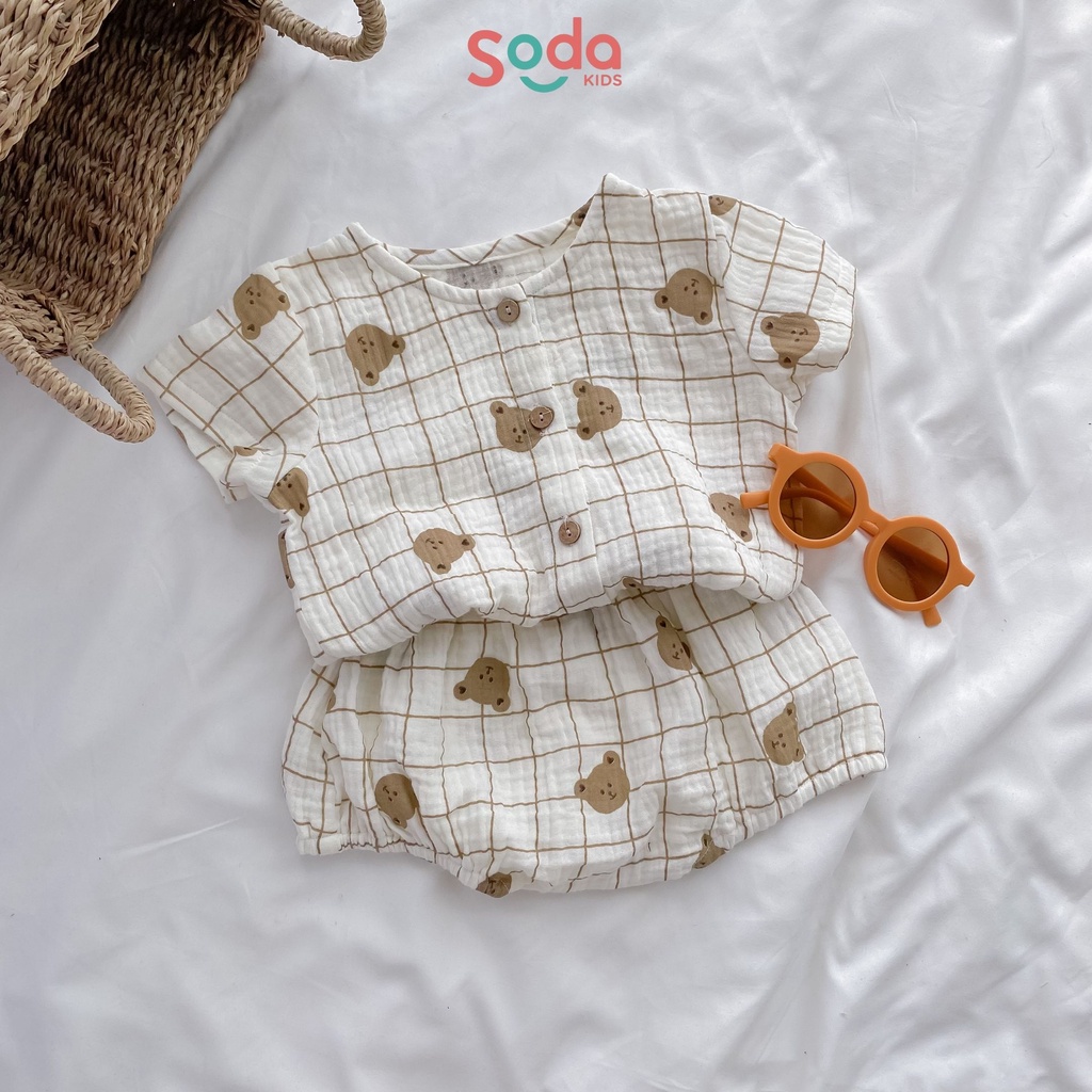 Bộ quần áo cho bé SODA KIDS chất liệu xô muslin cài cúc quần bí đáng yêu cho bé trai bé gái mẫu mới 2022