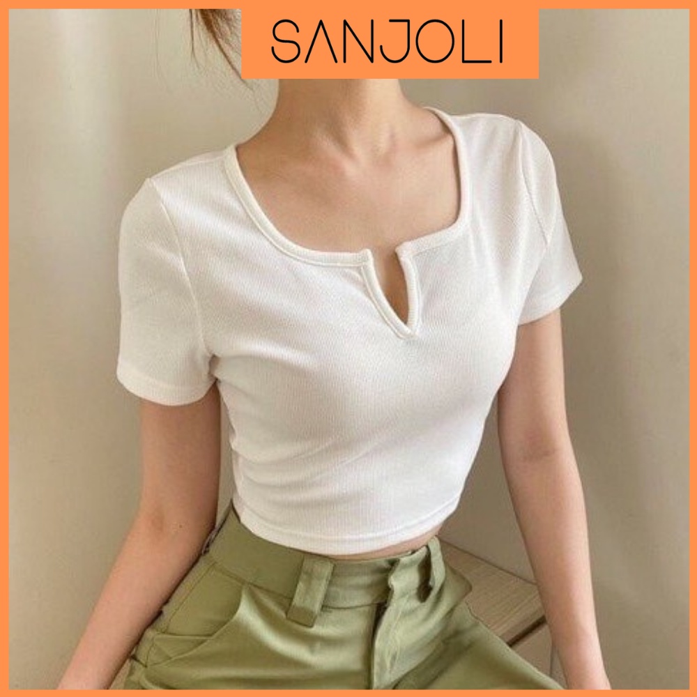 Áo Croptop Cổ Vuông SANJOLI Croptop Kiểu Tay Ngắn Ôm Body Sexy Ulzzang Hàn Quốc AOE15