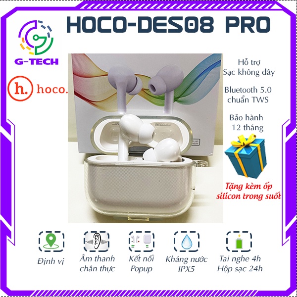 Tai nghe bluetooth chính hãng HOCO DES08 PRO nhét tai sạc không dây có popup định vị đổi tên âm thanh siêu đỉnh BH 12 T