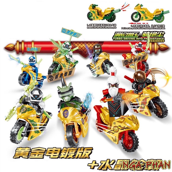 Combo 2 Digi Ninja Cưỡi Mô Tô Vàng Ninjago Đồ Chơi Xếp Hình Lắp Ráp HJ MOC DIY