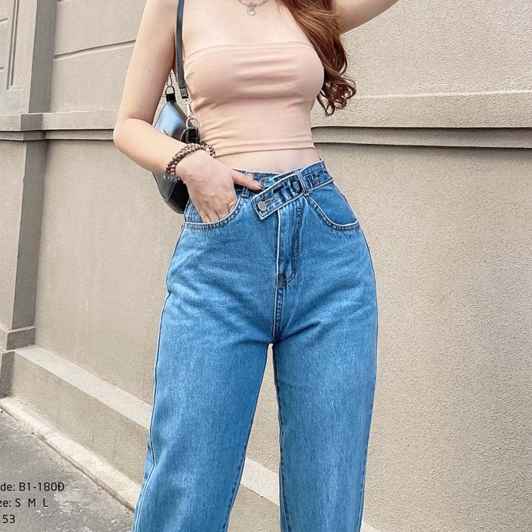 Quần jean nữ lưng cao Kpboutique mã B1-180Đ màu xanh nhạt, hình shop chụp 100%, cam kết đổi trả nếu không hài lòng