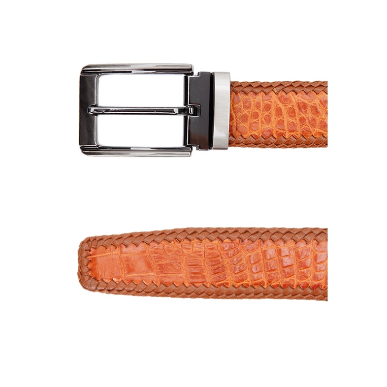 Thắt lưng nam da cá sấu đan viền 3,5P đầu kim màu đen, nâu đất, nâu đỏ, vàng bò HP4276-77-78-79