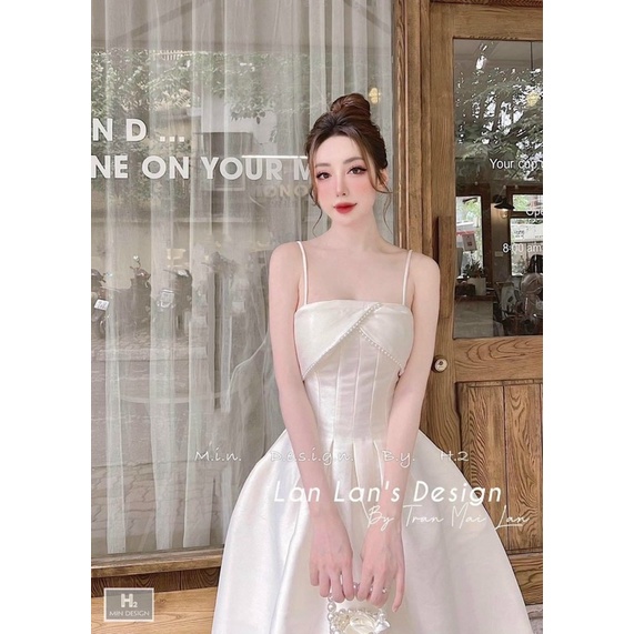 Đầm dự tiệc 2 dây dáng xoè phối ren cổ sexy sang chảnh