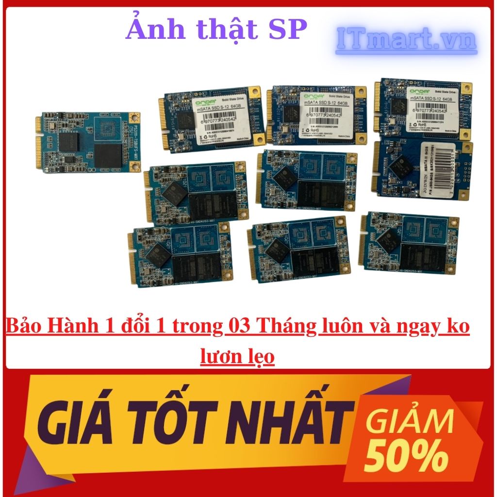 Ổ cứng ssd Msata-2240 dung lượng 64Gb-60Gb Tháo máy đã qua sử dụng sức khỏe tốt