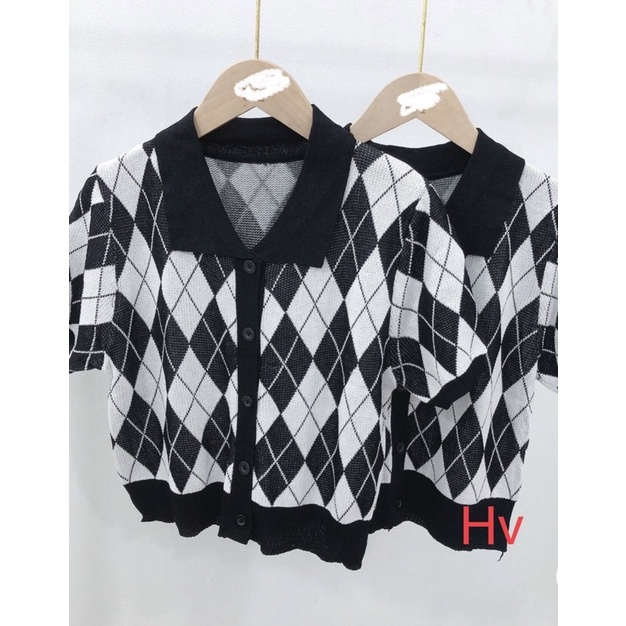 Áo len trám kẻ ô cổ bẻ | BigBuy360 - bigbuy360.vn