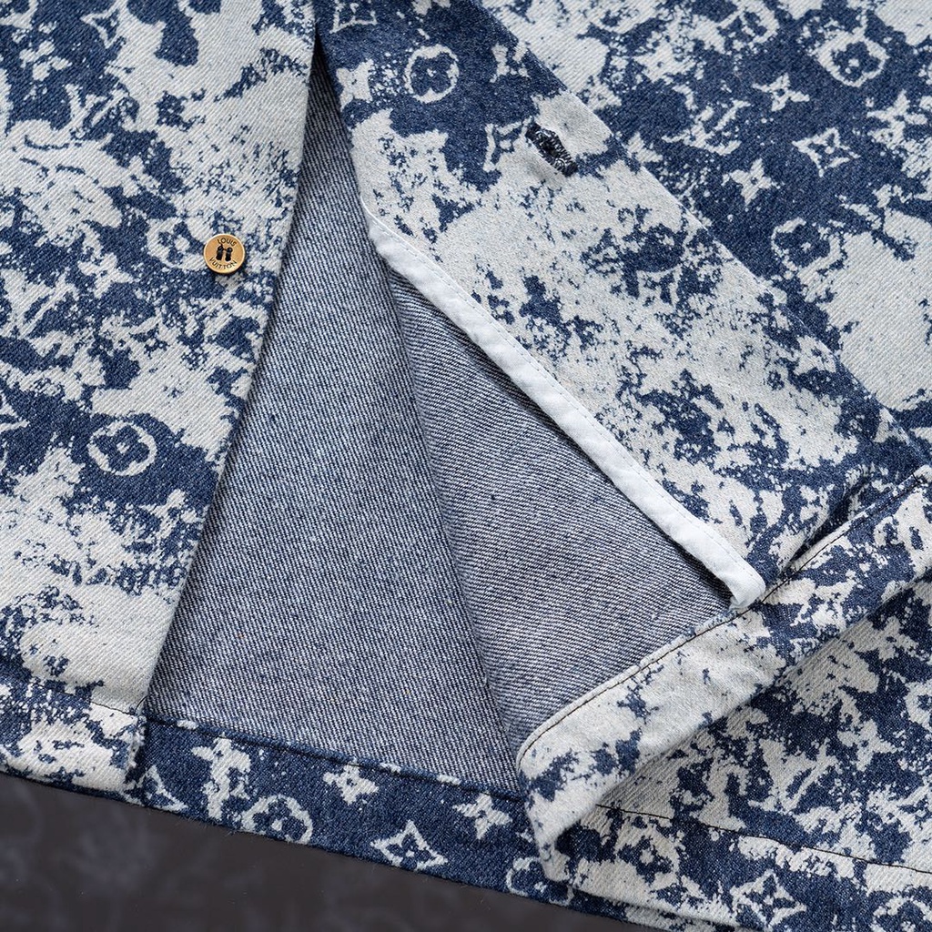 Áo sơ mi ngắn tay denim Hawaii thời trang cao cấp Louis Vuitton LV