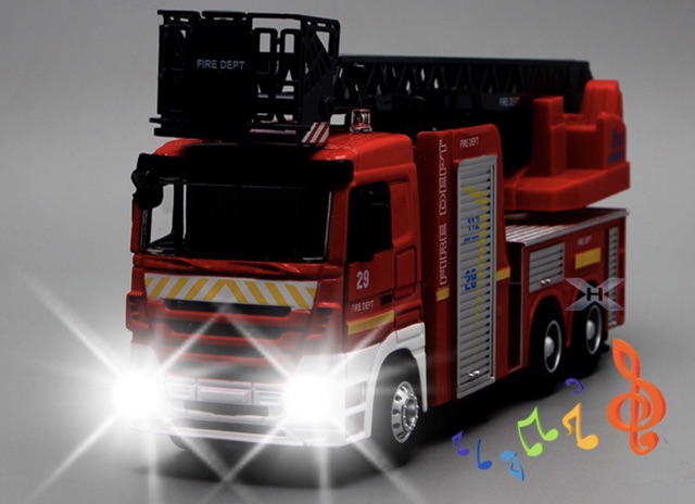 Ảnh thật  Mô Hình 1:32 Xe Thang Cứu Hoả Fire Dept 23cm