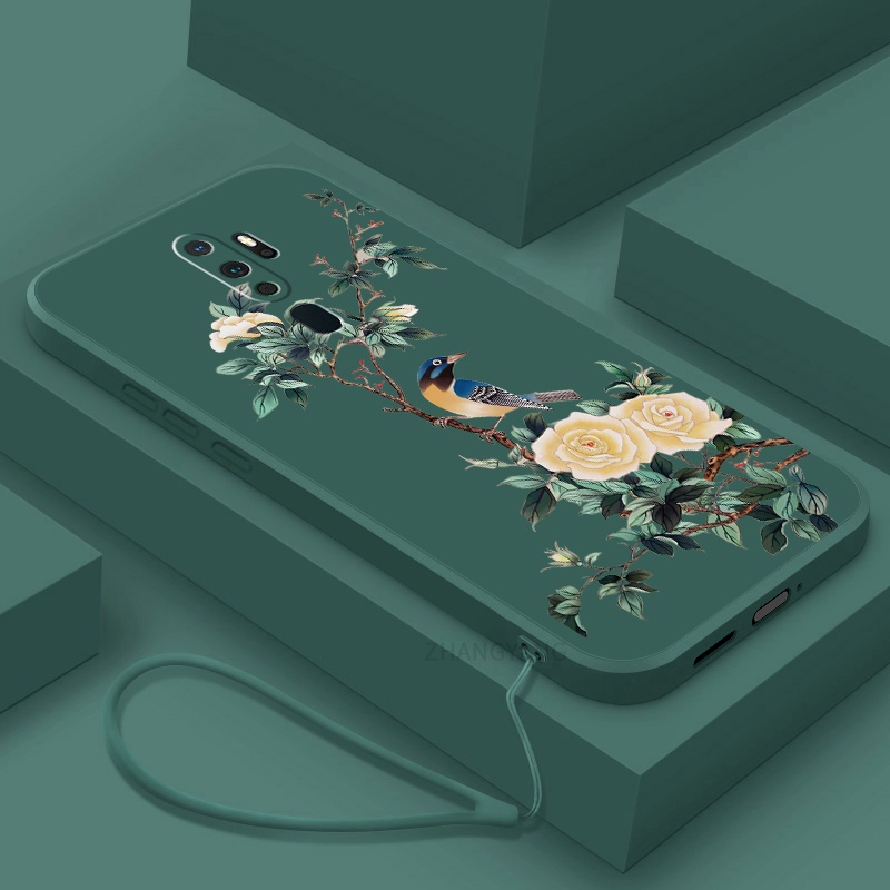 Ốp Điện Thoại TPU Mềm Họa Tiết Hoa Và Chim Có Dây Đeo Cho oppo a5 2020 a9 2020