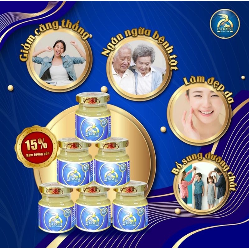 Hộp 6 hũ Yến Sào EVERNEST Đường Phèn Canxi &amp; Xương Khớp 15% Yến