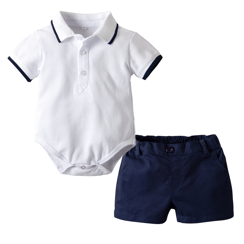 Bộ Áo Liền Quần Tay Ngắn Bằng Vải Cotton Có Cổ Dành Cho Bé Trai 0-24 Tháng Tuổi