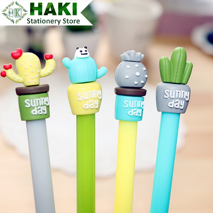 Bút bi cute hình sương rồng HAKI, bút bi nước mực gel màu đen ngòi 0.5mm dễ thương B40