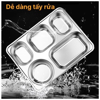Khay cơm inox 5 ngăn cao cấp TẶNG KÈM MUỖNG INOX