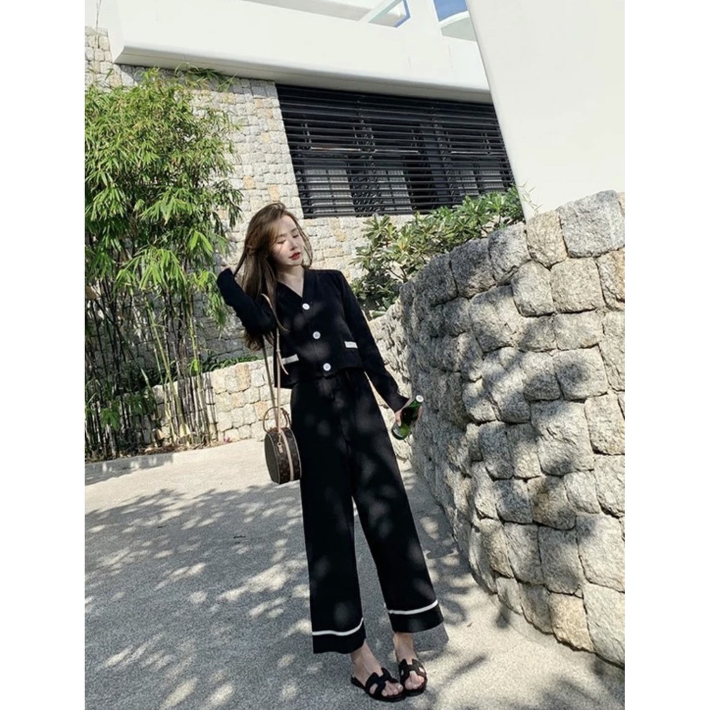 SET BỘ CỔ V TÚI VIỀN MIX QUẦN DÀI LEN SUÔNG CHẤT TĂM ĐẸP QUẢNG CHÂU SIÊU XINH XẮN / BỘ LEN NỮ