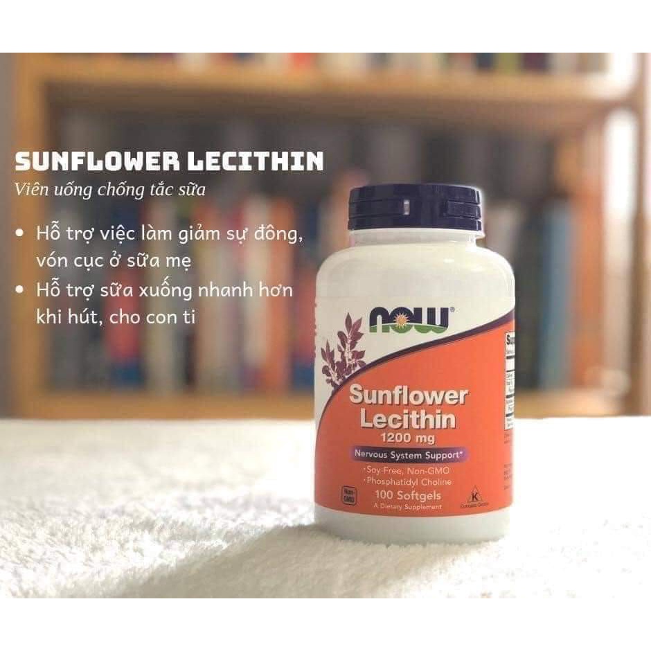 Viên Uống Chống Tắc Tia Sữa Now Sunflower Lecithin 1200mg Hộp 100 Viên Chính Hãng Mỹ