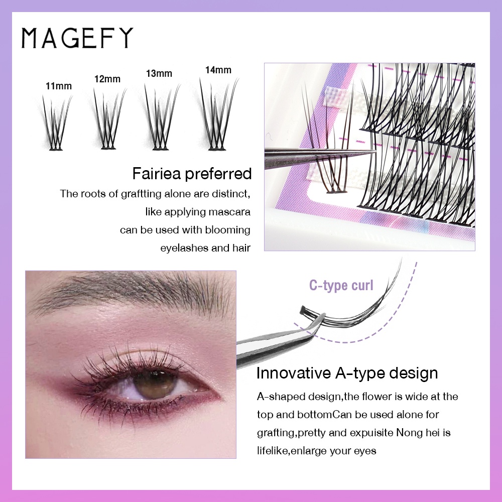 Hộp cụm lông mi giả MAGEFY 12 hàng tự nhiên 11-14mm dành cho làm đẹp