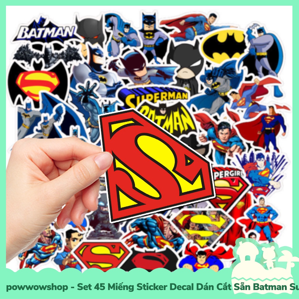 [Sẵn VN - Hỏa Tốc] Set 45 Miếng Sticker Decal Cắt Sẵn DIY Dán Trang Trí Vật Dụng Mẫu Batma V Superma Comic Classic