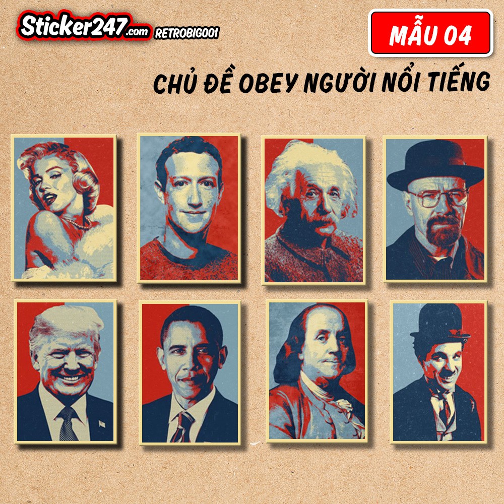 Combo 8 tấm Decal size lớn Vintage Retro 𝑭𝒓𝒆𝒆𝒔𝒉𝒊𝒑 dán Decor phòng, quán cà phê, dán tường, dán kính trang trí