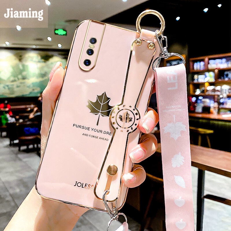 Ốp Điện Thoại Viền Lá Phong Sang Trọng Kèm Dây Đeo Dành Cho Vivo V15 Pro