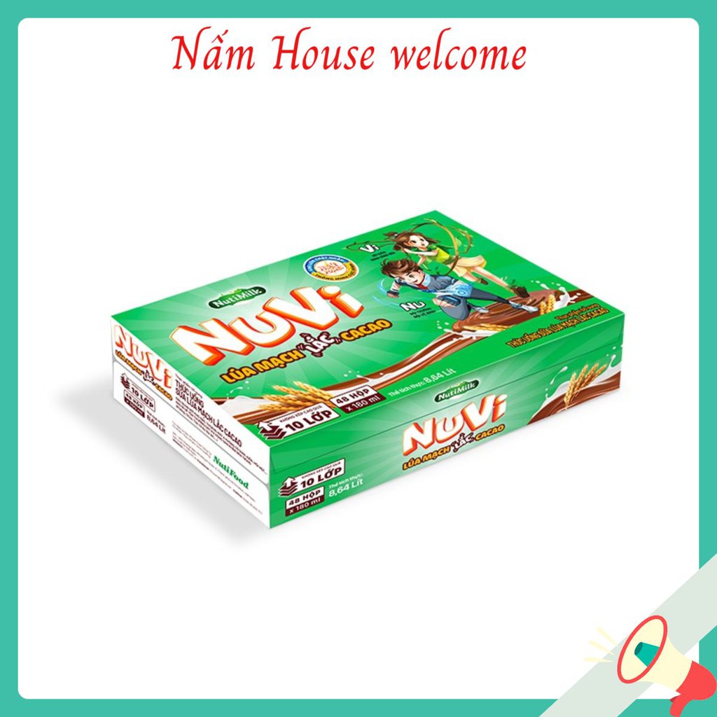 Sữa Nuvi Lúa Mạch Lắc Cacao - Thùng 48 hộp x 180ml⚡Freeship⚡ NuVi thức uống sữa lúa mạch lắc cacao cho bé