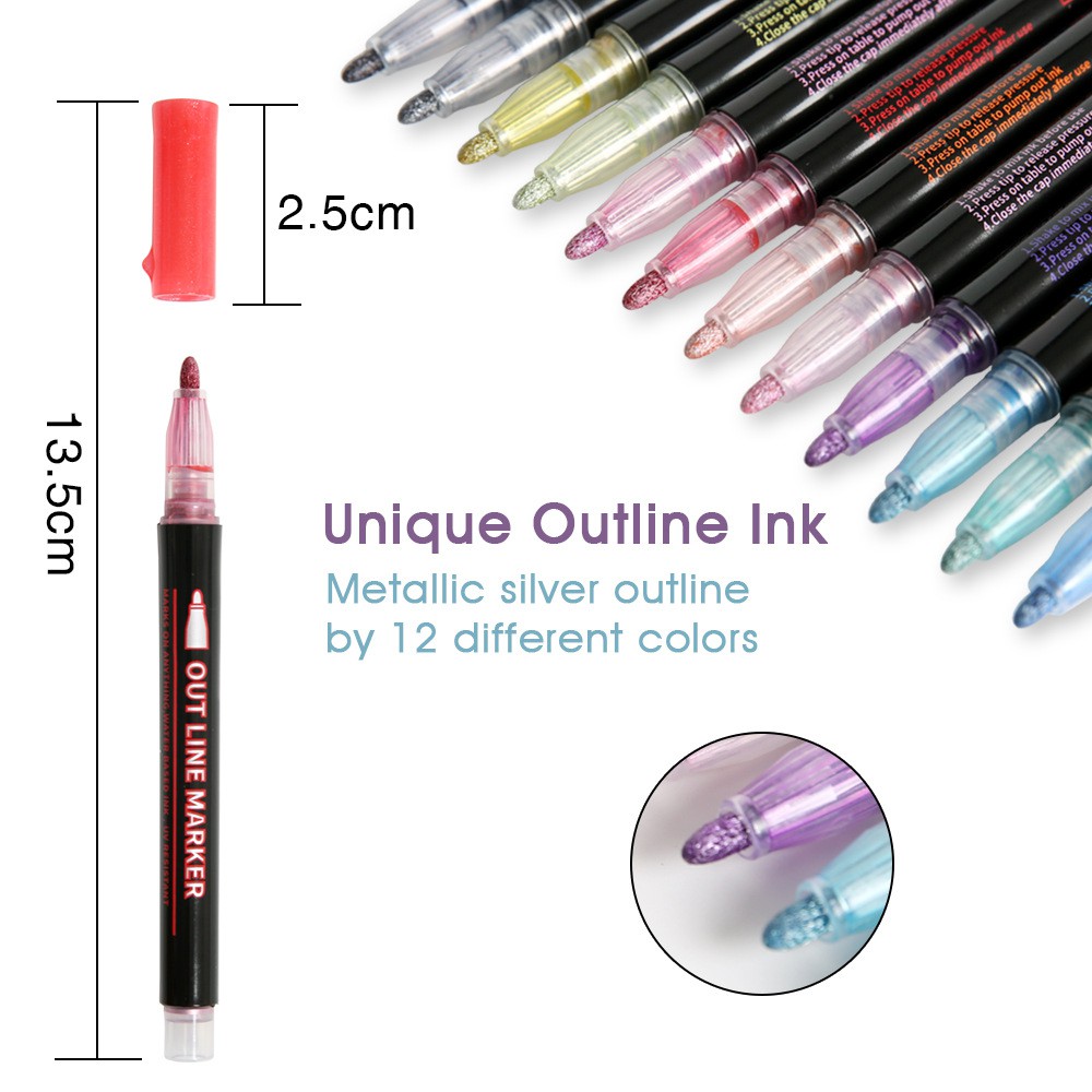 Bút nhũ nét viền chữ sẵn outline marker kim tuyến, bút out line B06 nhiều màu