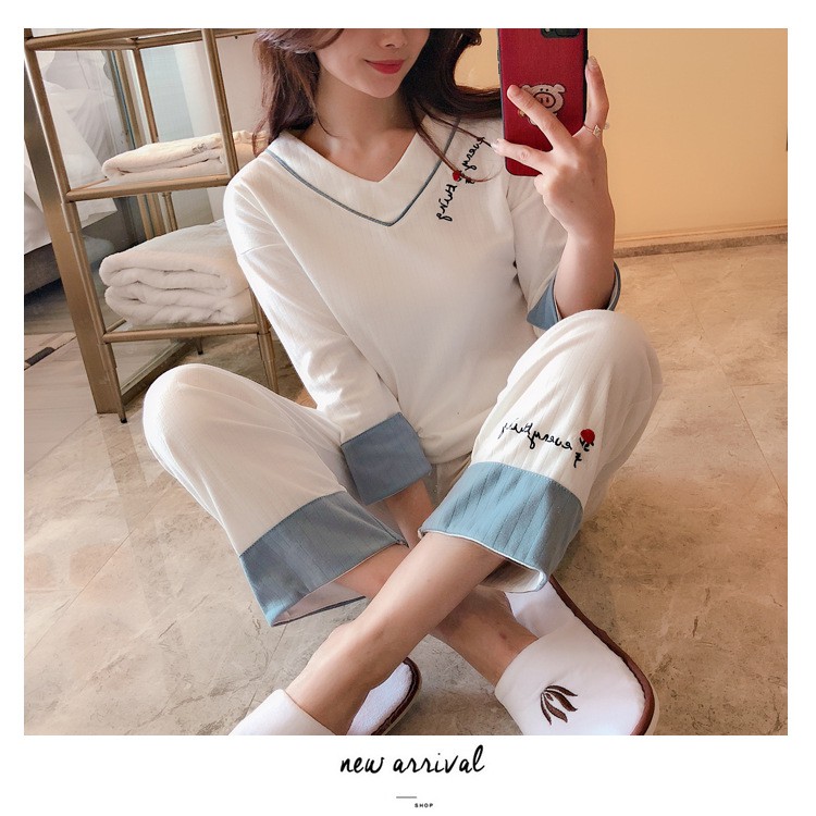 [Mã FASHIONGREEN15 giảm tới 30K đơn 99K] Bộ đồ ngủ dài tay thêu hoa dễ thương [BD03 | BigBuy360 - bigbuy360.vn