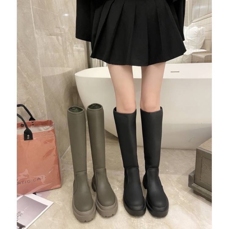 Bốt cao cổ nữ da lì ulzzang