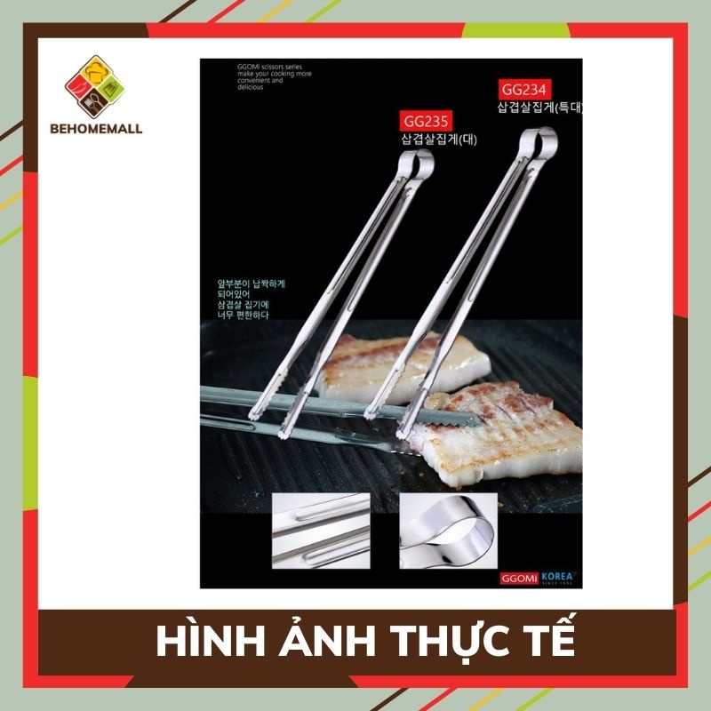 Kẹp gắp thịt nướng Ggomi BEHOMEMALL inox không gỉ kẹp chống trơn trượt GG205 GG234