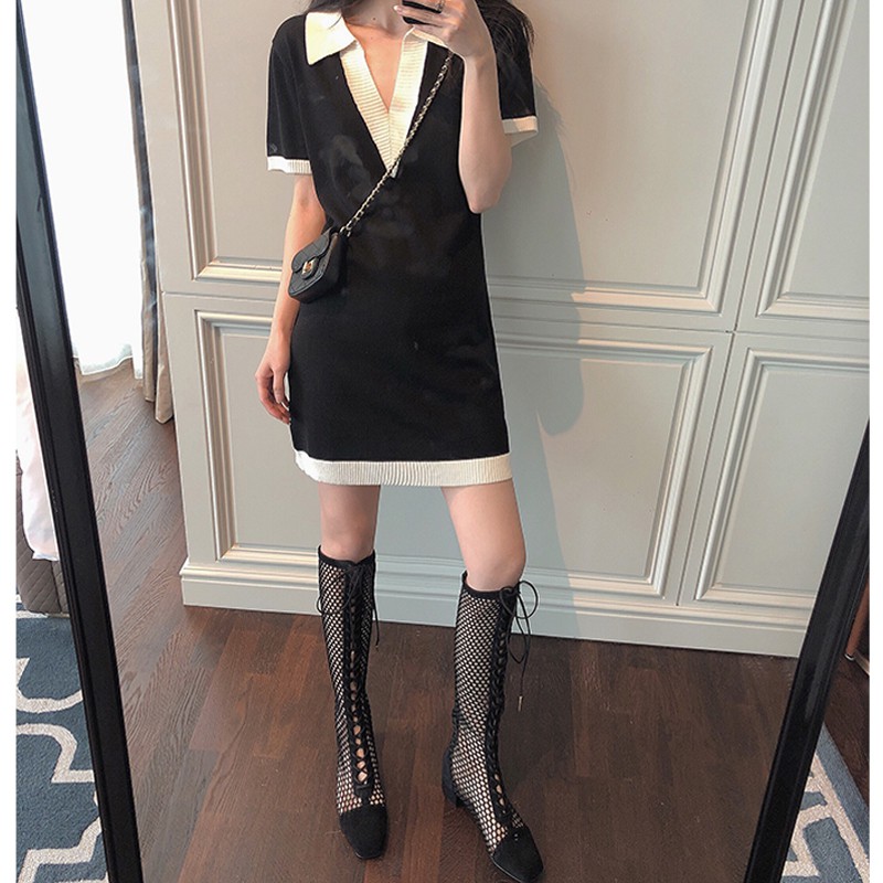 Đầm Dệt Kim Tay Ngắn Cổ Chữ V Phong Cách Vintage | BigBuy360 - bigbuy360.vn