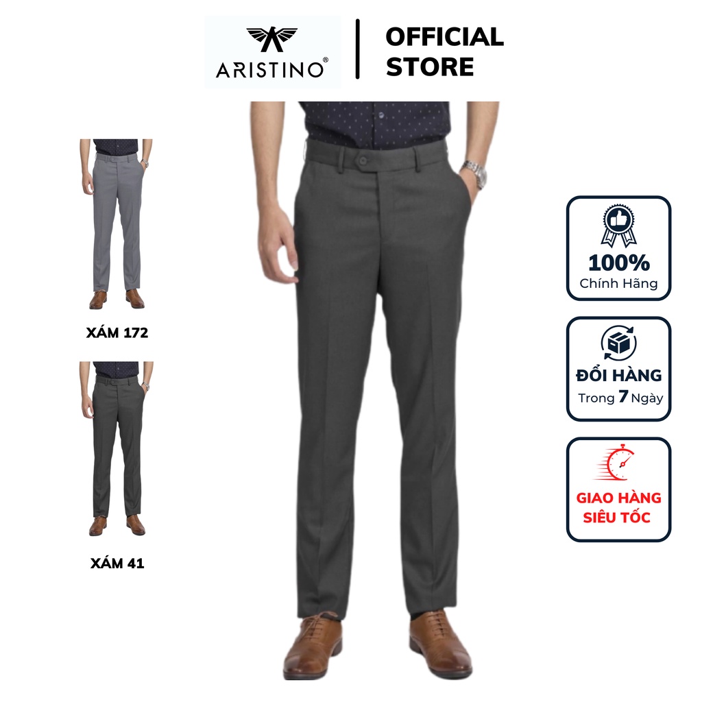 Quần tây công sở nam Aristino màu xám 41 ống suông chất vải polyester dáng Regular fit cao cấp ATRR0209