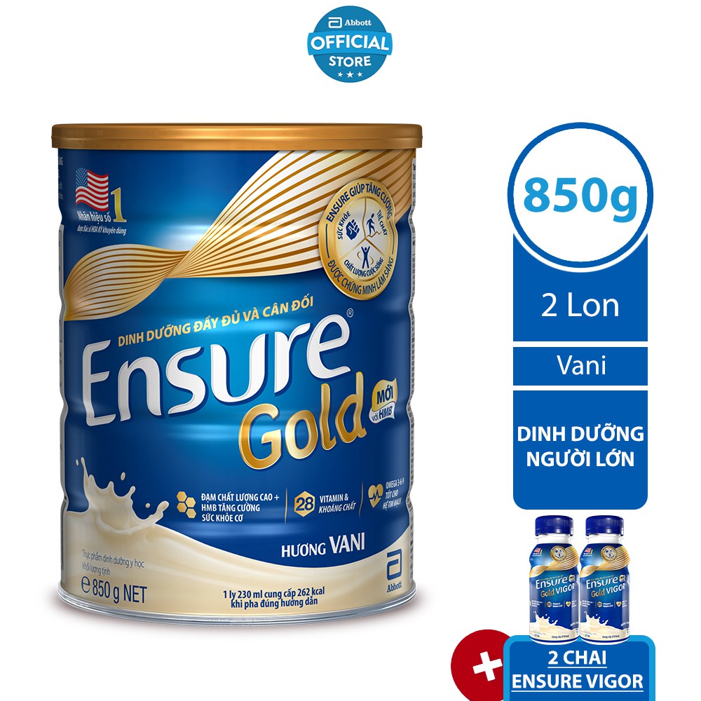 Bộ 02 lon Ensure Gold Abbott (HMB) 850g/lon và 02 chai Ensure Gold Vigor Abbott 237ml/chai | WebRaoVat - webraovat.net.vn