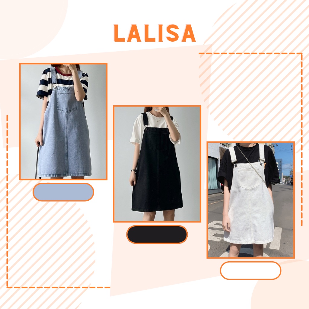 Váy Yếm Nữ LALISA Váy Yếm 2 Dây Phong Cách Vintage Thiết Kế Ngắn Xinh Chất Kaki Ba Màu Trắng Đen Xanh QDE1