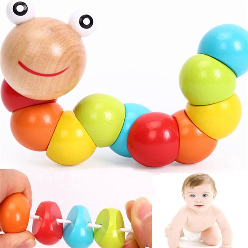 DIY Baby Kids Twist Caterpillar Wooden Toy Infant Educational Developmental Gift