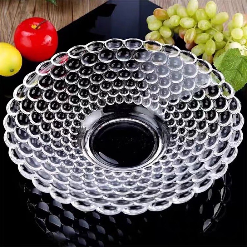 Đĩa Bi Thủy Tinh Trong Suốt Chưng Hoa Quả Bàn Thờ Ngày Tết Sang Trọng -24cm