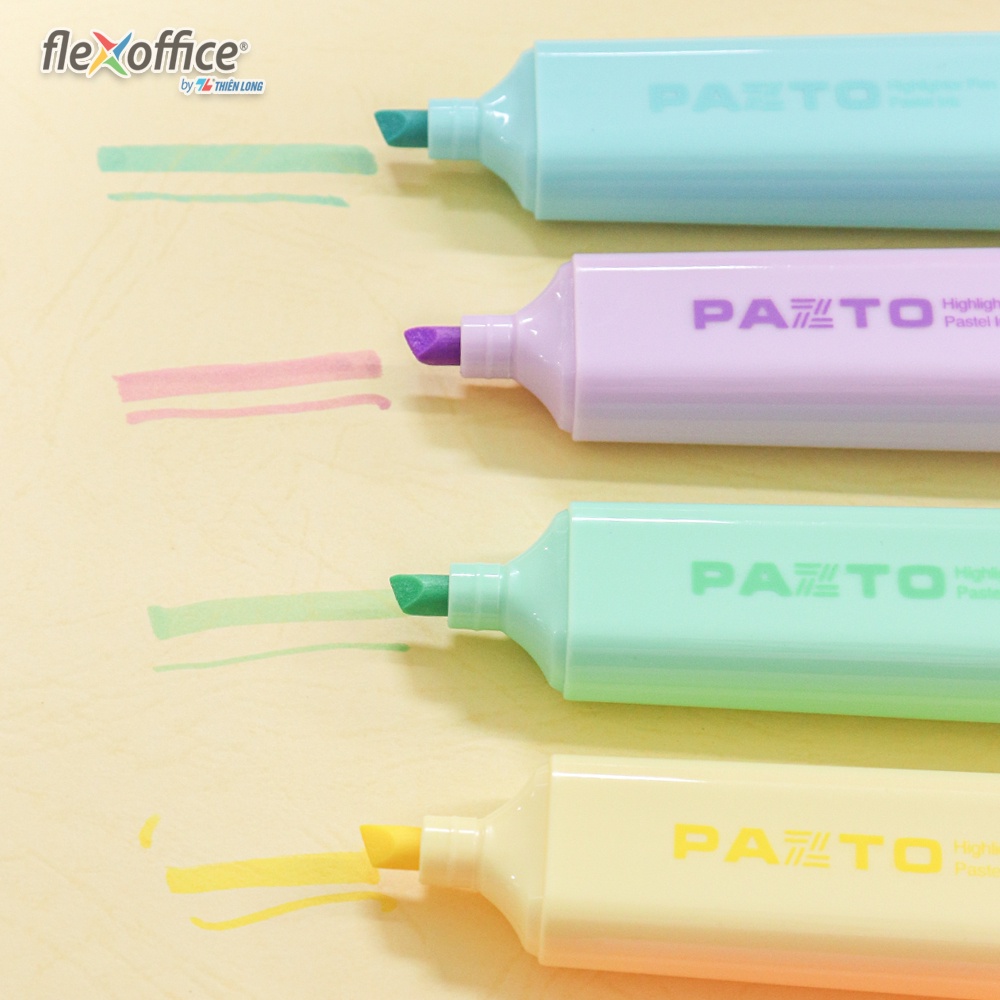 Bút dạ quang màu Pastel Thiên Long Flexofice Pazto rửa được, không để lại vết khi photocopy, không lem chữ FO-HL009/VN