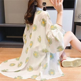 Áo khoác chiffon tay dài chống nắng in họa tiết hoa cúc nhỏ thoáng khí thời trang cho nữ W050