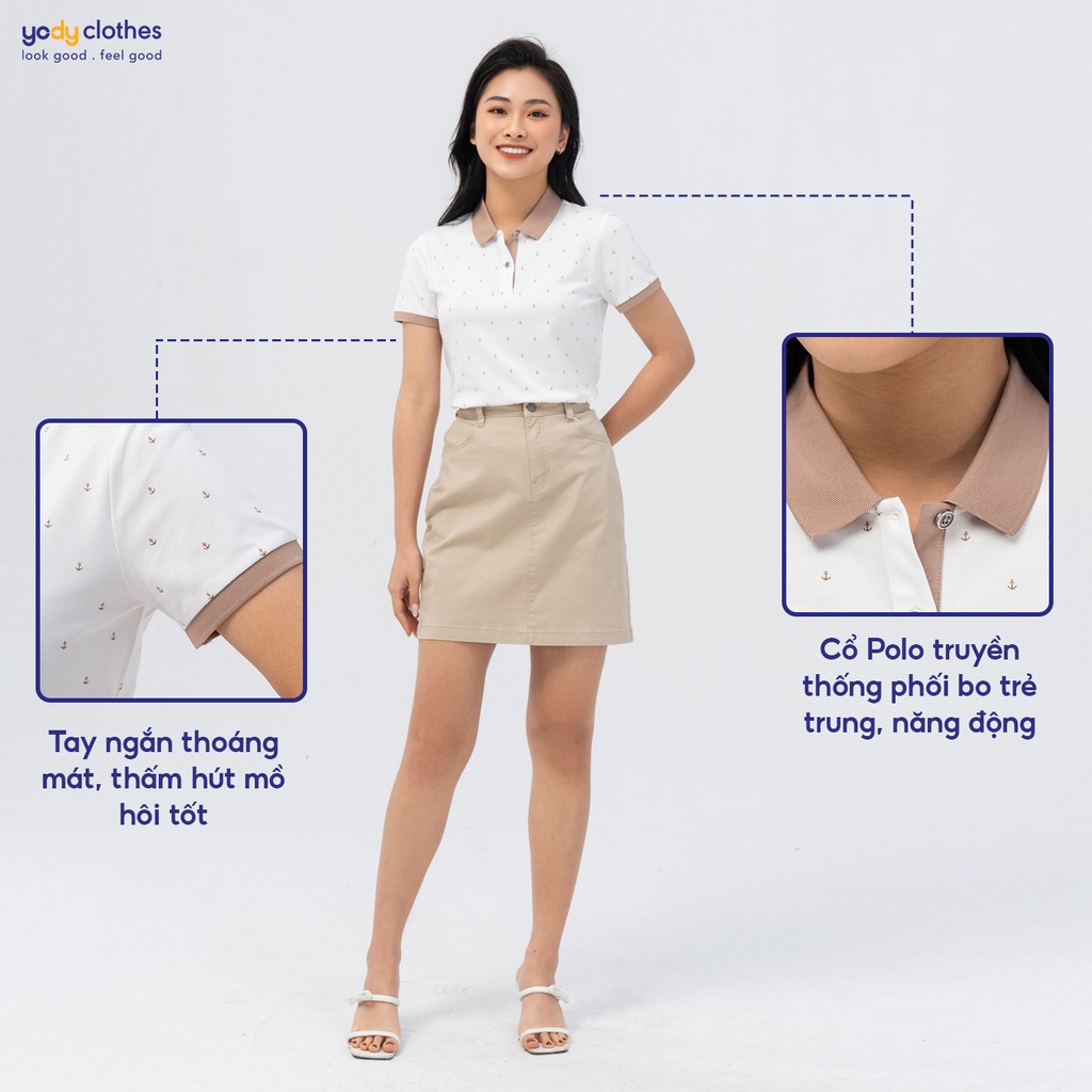 Áo polo nữ mắt chim YODY in hình mỏ neo nhiều màu, phù hợp công sở APN5378