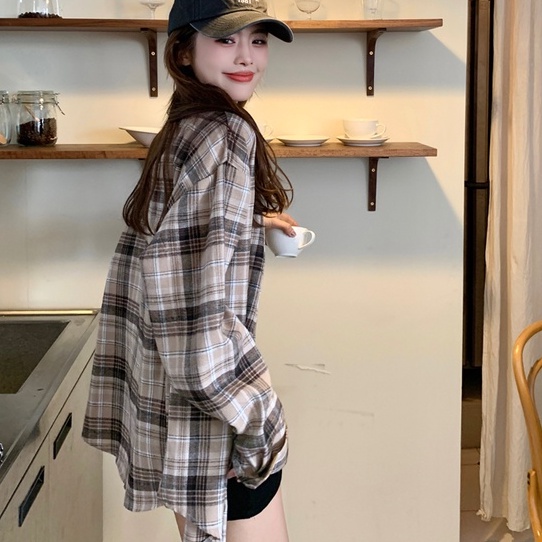 ZHELIHANGFEI Áo Sơ Mi Caro Tay Dài Chống Nắng Dáng Rộng Trẻ Trung Hợp Thời Trang