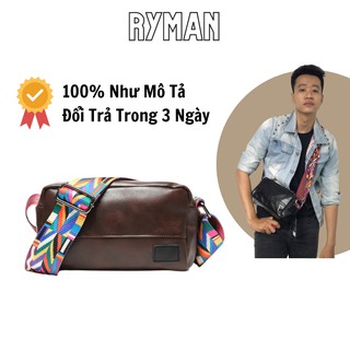 Túi Unisex Nam Nữ Da PU Đeo Chéo Vai Dây Thổ Cẩm Hình Vuông Nhỏ Thời Trang 2020 Trẻ Trung Màu Nâu Đen