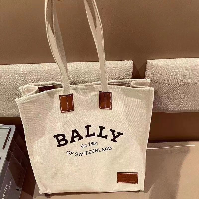 BALLY Túi Tote Vải Canvas Cỡ Lớn Phối Khóa Nam Châm Cá Tính