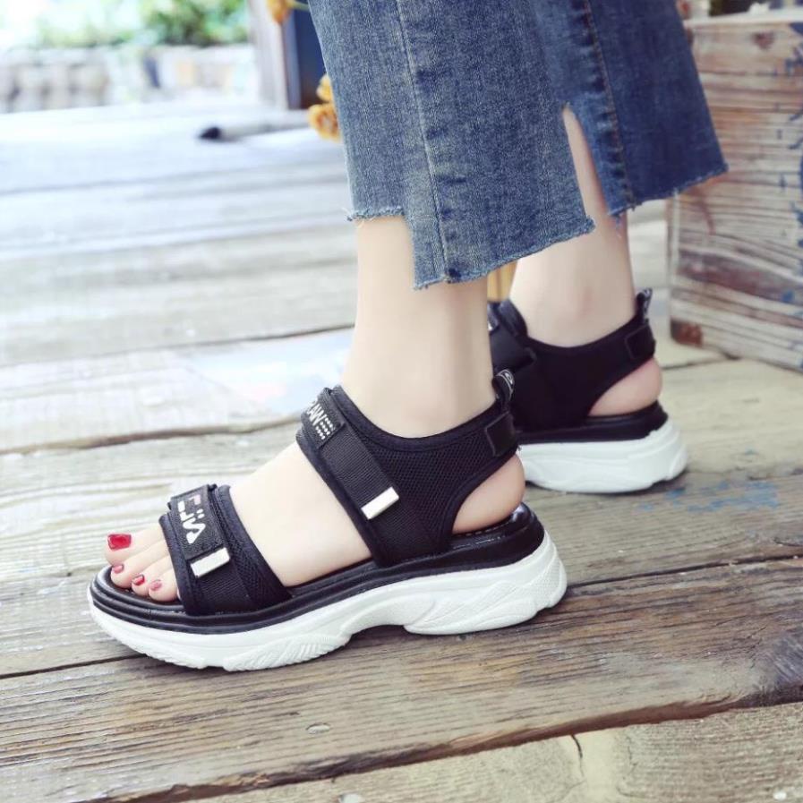 [Freeship] Sandal nữ đế bánh mỳ quai viền hai màu đen trắng - Sandal quai ngang nam nữ chuẩn kiểu Hàn Quốc -new221