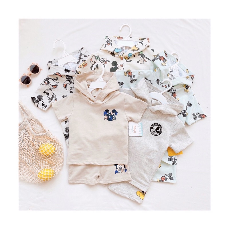 Set Hoodie Dư Xịn Disney Baby Bé Trai- Bộ Cộc Tay Bé Trai Liền Mũ Size 3m-6y