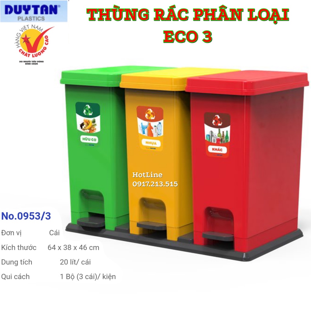 Thùng rác phân loại Duy tân ECO Bộ 3