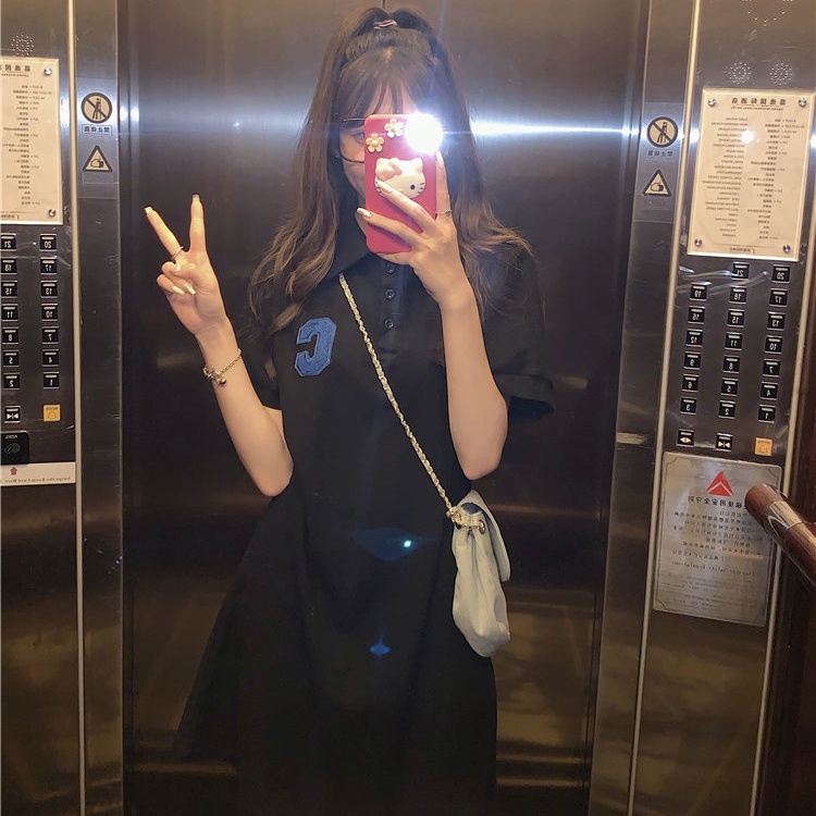 Đầm Chữ A Tay Ngắn Cổ Polo Thiết Kế Mới Xinh Xắn Thời Trang Cho Nữ