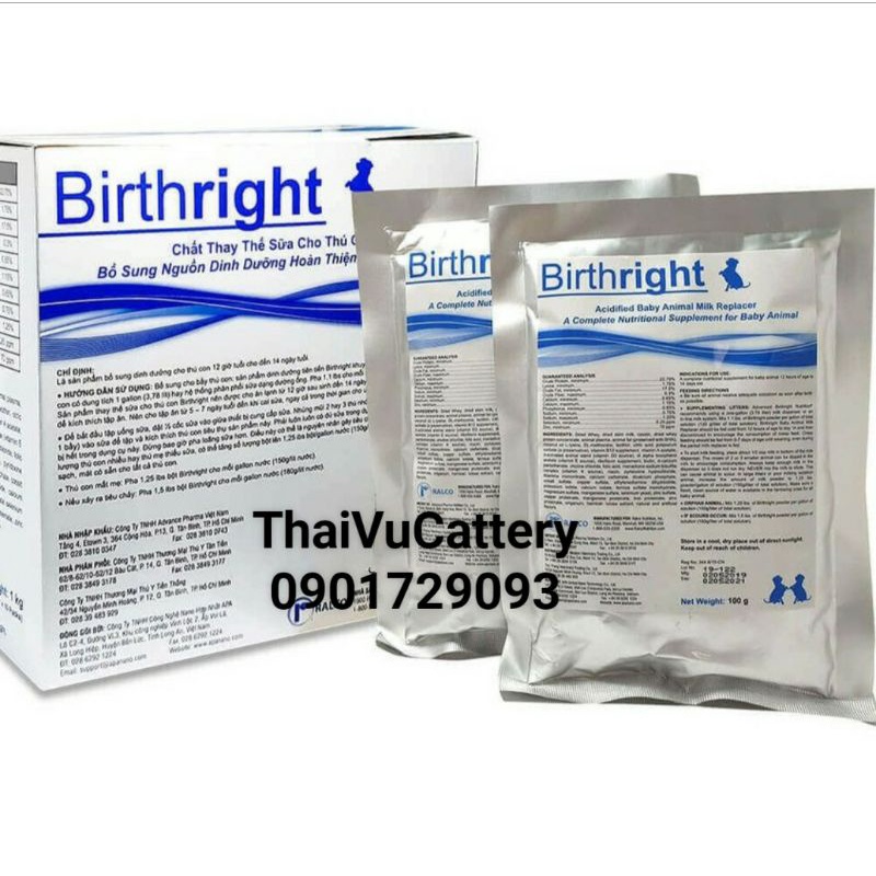 Birthright gói 100g - Sữa bột thay thế sữa mẹ cho chó mèo con