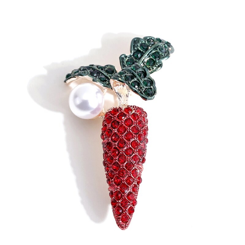 Ghim cài áo tráng men hình rau củ quả đính kim cương giả độc đáo xinh xắn dành cho nữ