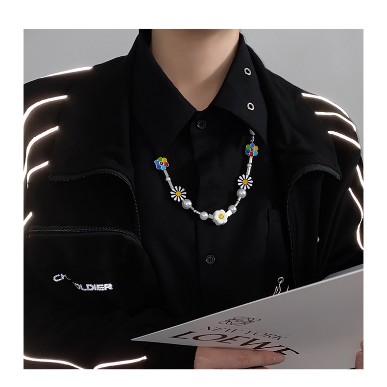 Dây chuyền 19402 họa tiết hoa cúc đính ngọc trai phong cách hip hop