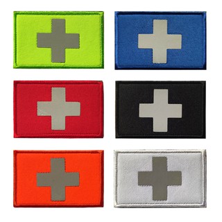 Phản Quang Chữ Thập Huy Hiệu Nhiều Màu Tùy Chọn Thêu Huy Hiệu Velcro Băng Tay Chiến Thuật Tinh Thần Huy Hiệu Velcro Cảm Thấy 8 * 5CM Dạ Quang Mạnh Ánh Sáng Chiếu Sáng Dạ Quang Xấu