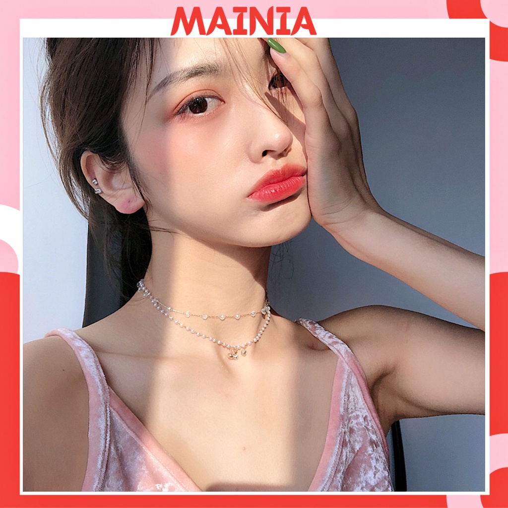 Dây Chuyền Vòng Cổ 2 Lớp Hàn Quốc Đính Đá Pha Lê Phong Cách Tiểu Thư Mainia Shop